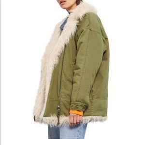 Topshop utility green faux fur jacket size 6